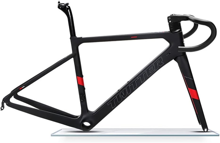 700c Carbon Road Bike Frameset 45/48/51/54CM C Brake Racing Frame QR 100/142mm Internal Routing Frame with Fork and Handlebar(Black Red,51CM)