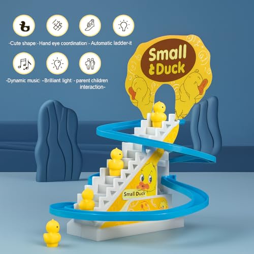 Image of Duck Climbing Stairs Free Laser Light Toy with Music & LED Lights, Automatic Escalator Track Slide Toy for Kids, Musical Duck Toy for Toddlers