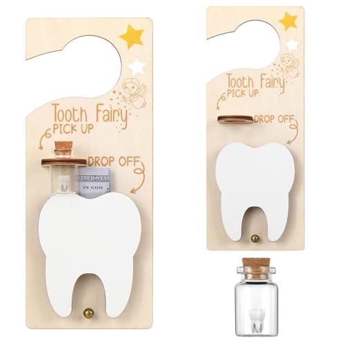 DoubleFill Fairy Tooth Gift Holder Bag Door Hanger Lost Teeth Keepsake Box Tooth Fairy Kit Stores Back to School Gift for Lost Teeth Boy Girl Primary School Classroom Gifts(Fresh,Brown)