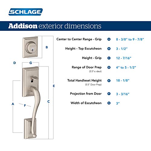 Image of SCHLAGE Addison Single Cylinder Handleset and Right Hand Accent Lever, Satin Nickel (F60 ADD 619 Acc RH)