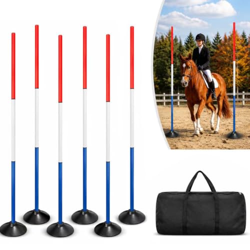 Avoirdus 6 Pcs 6FT Adjustable Pole Bending Poles for Horses Heavy-Duty Equestrian Agility Training Equipment with Round Base Ideal for Horse Drills Soccer Football & Dog Obstacle Courses