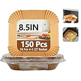 8.5 Inch Air Fryer Liners Disposable, 150PCS Non-Stick Air Fryer Liners, Oil-Proof & High-Temperature Resistant Square Baking Paper for Air Fryer, Microwave, Oven（Bottom Is 7 Inch）