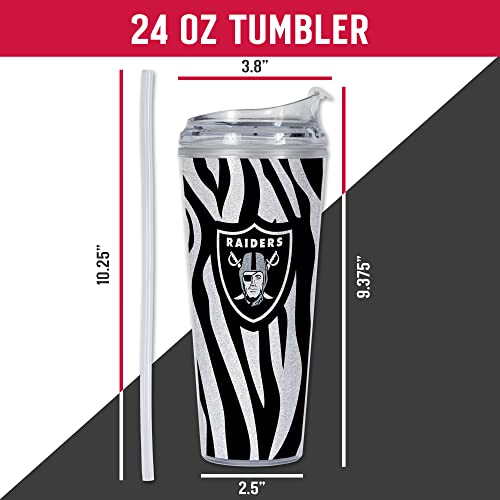 Image of Rico Industries NFL Football Glitter 24oz Acrylic Glitter Tumbler with Hinged Lid, Officially Licensed Double Wall Tumbler with Straw