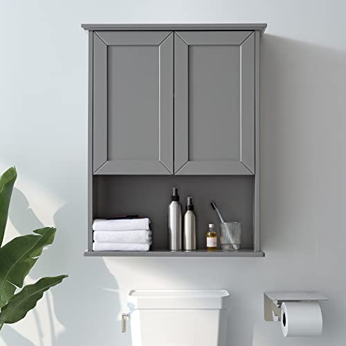 Vanirror Grey Cabinet Wall Mounted With 2 Doors, Wooden Medicine Cabinet With Adjustable Shelf, 23"X 29" Over Toilet Wall Hanging Cabinets For Bathroom Bedroom, Kitchen, Laundry Room #TOP5