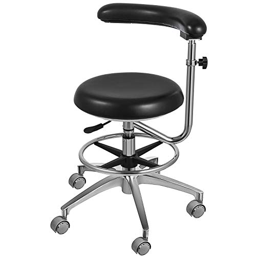 Aries Outlets Black Dental Assistant Stool 360° Rotation Armrest Pu Leather Backrest Medical Office #TOP1