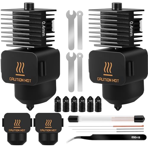 2PCS 0.4MM A1/A1 Mini Hotend Set, Extruder-Druckkopf Hot End mit Silikon Sock, 0,2 mm 0,4mm 0,6mm gehärtete Stahldüse, und Reinigungswerkzeuge, Hotend-Kit für Bambu Lab A1/A1 mini 3D printer