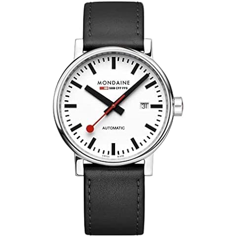 Mondaine Official Swiss Railways Automatic Watch EVO2 | White/Black Leather Strap Cover