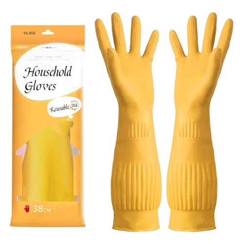 YONG-SHENG Cleaning Glove, Kitchen Dishwashing Glove, Heavy Duty Rubber Gloves, Waterproof Gloves, Non-slip and Corrosion-Resistant, Suitable for Housework Cleaning (Yellow, L)
