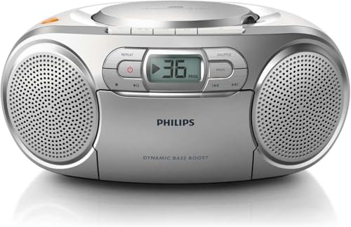 Image of Philips AZ127 Portable CD Player with Radio, Cassette, Dynamic Bass Boost, Audio-In (3.5 mm) , Silver