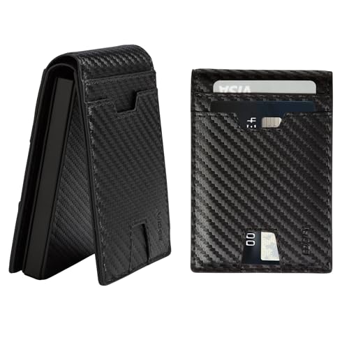 Wallet – Carbon Fiber-Style RFID Blocking Slim Bifold Wallet for Men with Pop-Up Cards, ID Window & Cash Pocket – Minimalist Front Pocket Design for up to 12 Cards