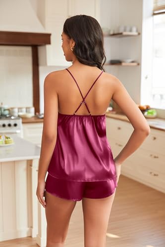 Ekouaer Silky Pajama Set for Women Satin Cute Pj Sets Camisole Lingerie Loungewear 2 Piece Party Nighties3