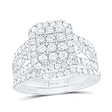 Jewels By Lux 14K White Gold 1 3/8 Cttw Natural Diamond Nk Fashion Emerald Single Halo Anniversary Wedding Engagement Band Ring Bridal Set, Womens Size 9