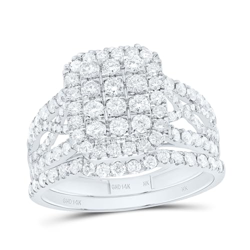 Jewels By Lux 14K White Gold 1 3/8 Cttw Natural Diamond Nk Fashion Emerald Single Halo Anniversary Wedding Engagement Band Ring Bridal Set, Womens Size 9