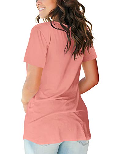 Loose Fitting Tops Womens Short Sleeve V Neck Plus Size T Shirts for Juniors XXL Coral - Thumbnail 3