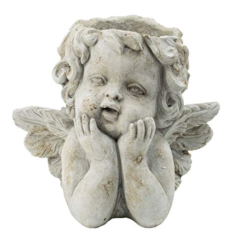A&B Home Cherub Angel Planter - Outdoor Flower Pot - Gray Finish Garden Decor 10"