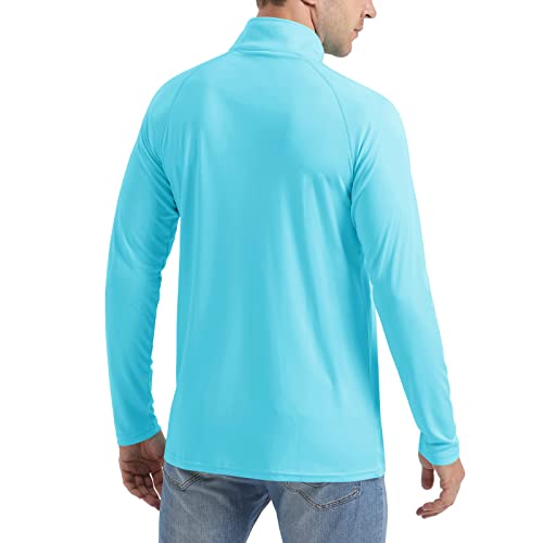 Crysully Men's Polo Shirts Long Sleeve Sun Shirts Upf 50+ Cycling Cooling Hiking Fishing 1/4 Zip Pullover Ice Blue #TOP2
