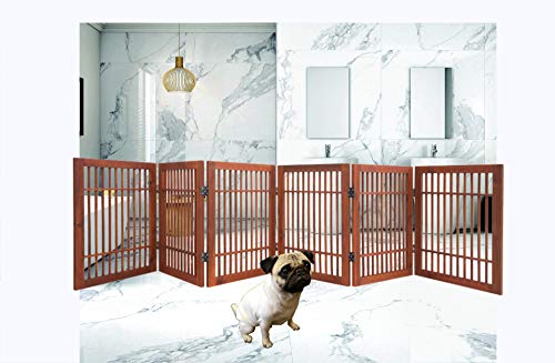 Pet Dog Gate Extra Wide Strong And Durable Freestanding Folding Acacia Wood Hardwood Portable Wooden Fence For The House Indoors Or Outdoors By Urnporium (Brown Pet Gate, 6 Panel 24" Tall) #TOP7