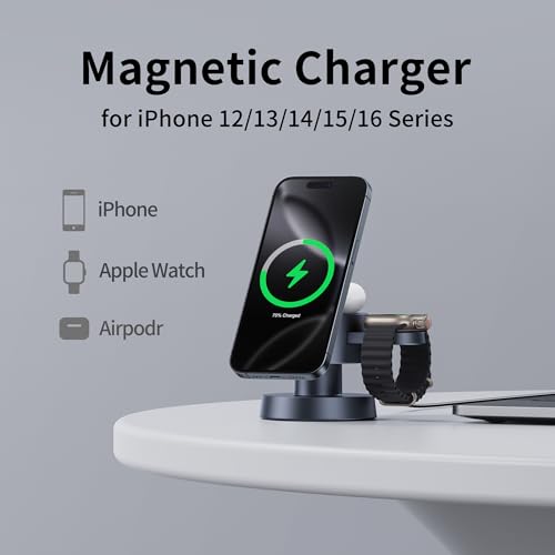 Image of 4 in 1 Magnetic Wireless Charging Station,15W Fast Charging with Adjustable Night Light,Magnetic Wireless Charging Station for iPhone 16 15 14 13 12 Pro Max & Apple Watch, AirPods 3 /2 /1 /Pro
