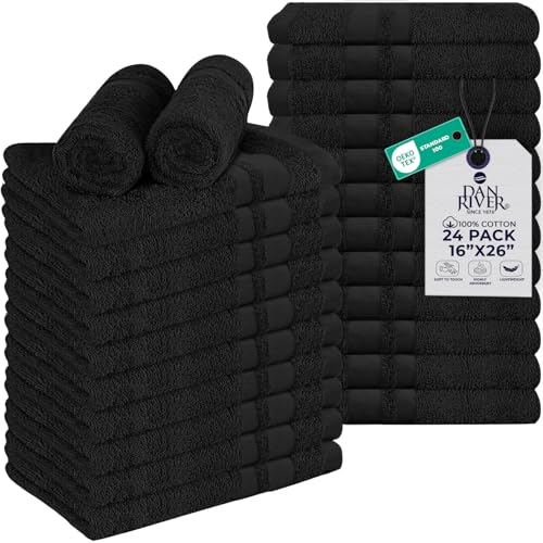 Image of DAN RIVER 100% Cotton Salon Towels Set - 16x26 inches, Pack of 24, Highly Absorbent and Quick-Dry Towels for Hand, Salon, Spa, Beauty, Gyms and Home Hair Care, Black