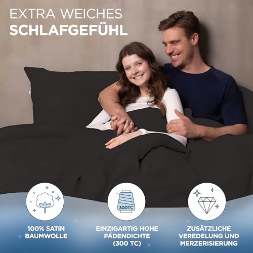 Samthus Kissenbezug 40x80 Baumwolle Satin Oeko-Tex Made In Green - Schwarz – Ansicht 2