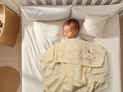 Image of LOVELYPOD Personalized Baby Girl Knit Blanket, Custom Embroidered with Name and Icon, 30x40in Nursery Blanket Gifts for Newborn Baby Girl, Newborn Holiday Shower Gift, Cotton Knit Stroller Design 04