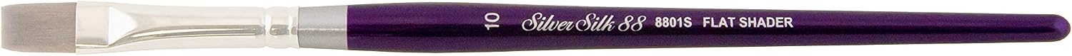 Silver Brush Limited 8801S -10 Silver Silk 88 Flat Shader Paintbrush for Acrylic, Watercolor, Gouache, Inks, & Dyes, Size 10, Short Handle