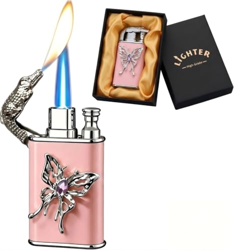 Encendedor Doble Llama Rosa con Mariposa Pintada a Mano