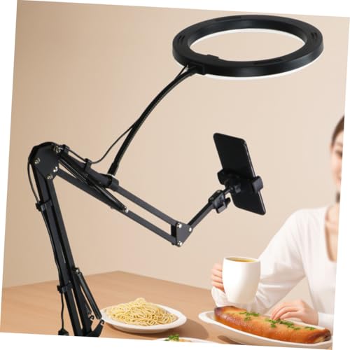 Soporte para móvil ajustable con clip resistente de escritorio y luz para transmisión 6