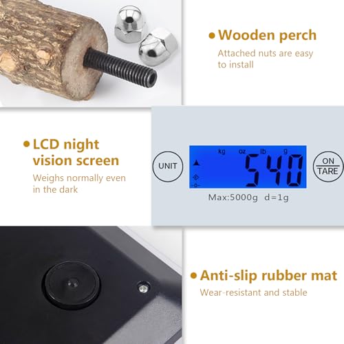 Image of Parrot Training Weight Scale, Accurate Bird Measure Accessories with Perch for Macaw Cockatiel, Range 1G - 5000G