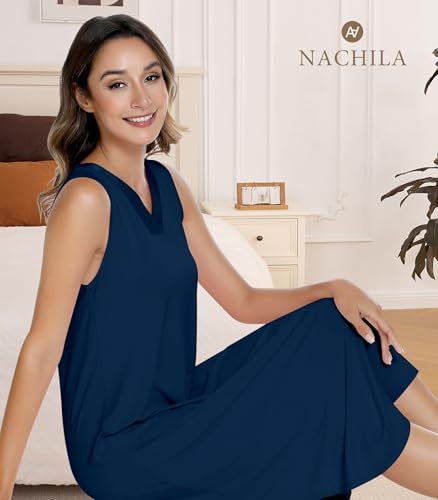 Image of NACHILA Women's Nightgowns-Viscose Made from Bamboo,Sleeveless Tank Night Gown Crew Neck Sleep Dress Cool Sleepshirts