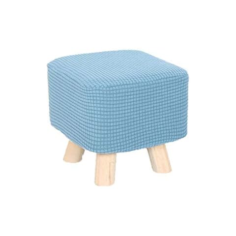 Stretch Universal Stool Cover Mini, Cotton Jacquard Ottoman Covers Slipcover Soft Non-slip Small Footstool Cover With Elastic Bottom for Kids and Pets-blue-Square-2 pieces Cover