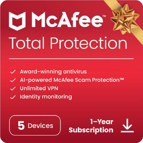 McAfee Total Protection 2024 Ready | 5 Device | Cybersecurity Software Includes Antivirus, Secure VPN, Password Manager, Dark Web Monitoring | Download