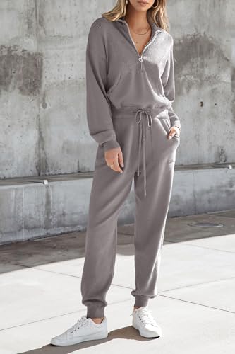 Image of PRETTYGARDEN Women's 2 Piece Sweater Set Pullover Zip Up Sweatshirt Jogger Sweatpants Tracksuit Casual Outfit