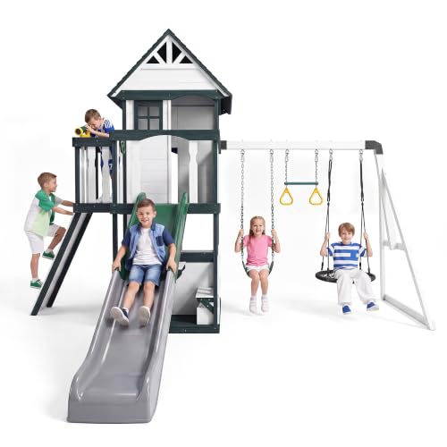 KidsJoyful Pine Wood Swing Set with Play Kitchen