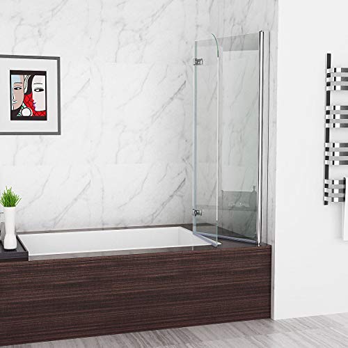 MIQU Duschwand für Badewanne 100x140 cm 2-teilig Faltbar Duschtrennwand Glas Duschabtrennung, Dusche Badewannenaufsatz 6mm NANO Sicherheitsglas