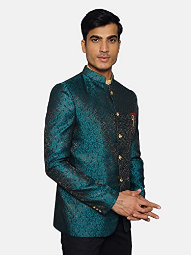 Image of WINTAGE Men's Banarasi Rayon Cotton Green Bandhgala