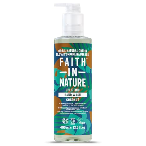 Faith In Nature Bio Kokosnuss Flüssigseife für die Hände, Belebend, Vegan und tierversuchsfrei, Ohne SLS oder Parabene, 400 ml