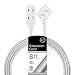 Cordinate Designer 3 Extension, 2 Prong Power Strip, Extra Long 8 Ft Cable with Flat Plug, Braided Chevron Fabric Cord, Slide-to-Lock Safety Outlets, Gray/White, 39980, Grey