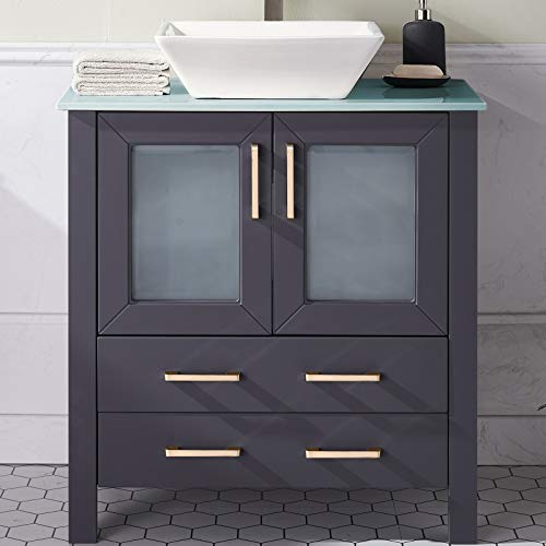30 Inch Dark Gray Bathroom Vanity Sink Combo,Bath Vanity with Sink Single Bathroom Vanity Cabinet with Ceramic Sink,Modern Bathroom Vanity Set with 1 Shelf 2 Drawers