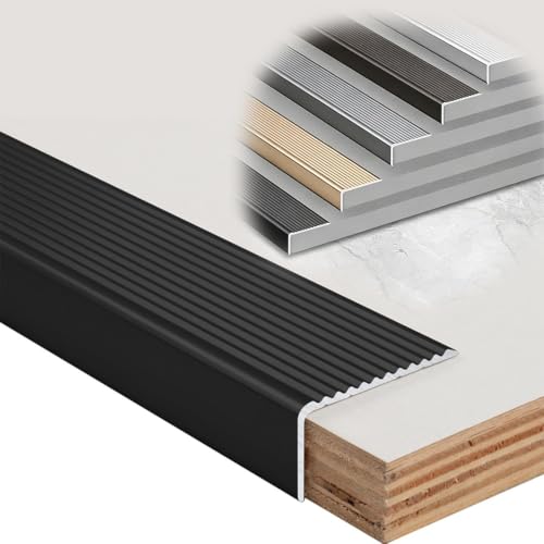 Perfil angular de escalera de aluminio en forma de L de 150 cm negro