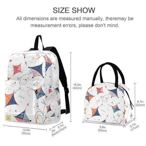 Colorful Kites Lightweight Durable Student Backpack Set with Insulated Lunch Bag Large Capacity Kids Backpacks for Daily Use School Outdoor Travel Laptop Daypack 212190182