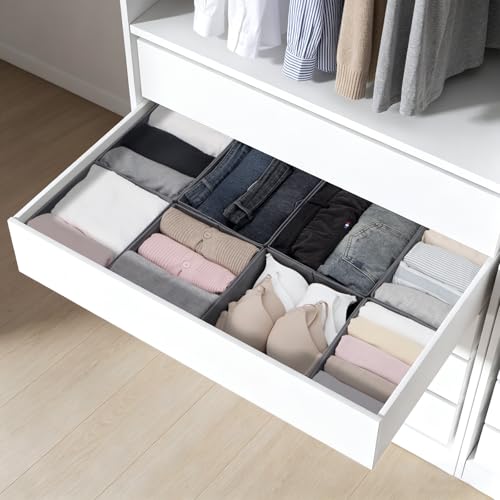 LAJIAKE 8er Set Schubladen Organizer passend für PAX Kleiderschrank 100×58 cm Faltbar Schubladeneinsatz für Kleidung & Kinderkleidung, modulares Design, stabil, Grau