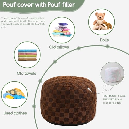 image for HIGOGOGO Round Stuffed Pouf Ottoman, Plaid Poufs with Foam Chunk Filli