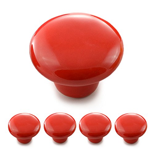 Ganzoo boutons ronds en porcelaine et céramique rouge pour rénovation de mobilier, finition brillante, lot de 4, diamètre 32 mm profondeur 23 mm, pour...