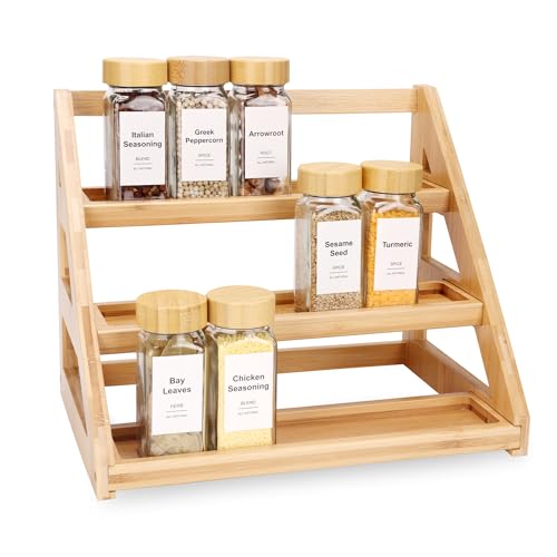 3-Tier Natural Bamboo Spice Rack Organizer - for Kitchen Cabinets...
