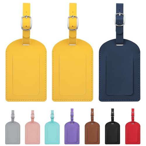 jealkip Luggage Tags for Suitcase Travel Bag Labels Privacy Protection Luggage Tag for Baggage PVC Baggage ID Label Tags 2 Pack Yellow+Navy Blue