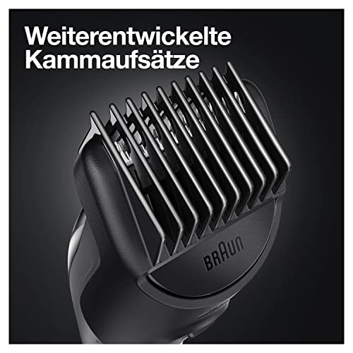Foto von Braun Multi-Grooming-Kit 5, 9-in-1 Barttrimmer und Haarschneider/Haarschneidemaschine für Haarentfernung Herren, für Gesichts-, Kopf-, Körperhaare, 7 Aufsätze, Geschenk Mann, MGK5380, schwarz/blau