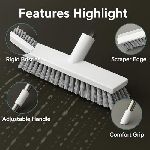 Image of SURAIELEC Bathroom Cleaning Brush with Wiper, Floor and Tiles Cleaner Brush, Bathroom Cleaning Accessories, Cleaning Brush with Long Handle, Versatile Washroom Brush Cleaner