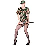 Widmann - Kostüm Soldatin, Kleid, Hut und Gürtel, Camouflage, Karneval, Mottoparty
