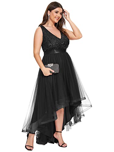 Ever-Pretty Womens Double V Neck A Line High Low Sequin Tulle Plus Size Formal Dresses for Curvy Women 0147A-DA3